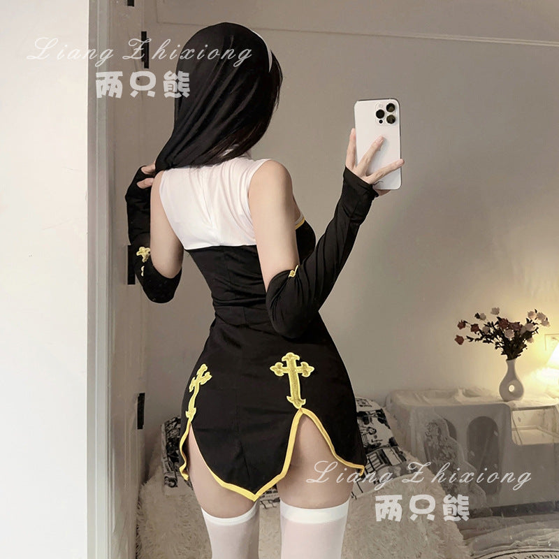 Halloween Costume Sex Game Uniform Cosplay Nun Costume Black and White Women's Dress Stage Performance Clothes