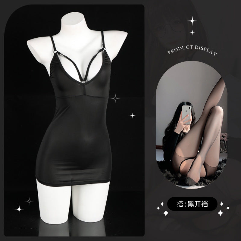 LS Sexy One-Piece Stepmother Dress No Need to Take Off Bed See-Through Sexy Underwear Sexual Pajamas Exposed Women's Clothes