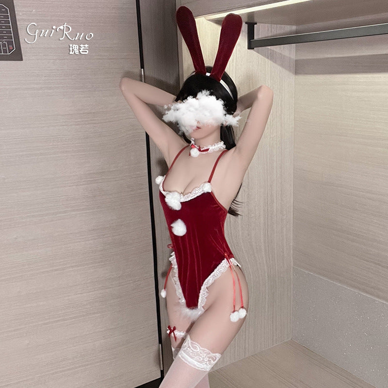 Guiruo sexy underwear velvet bunny sexy one-piece plush stitching backless Christmas women's uniform suit 1405