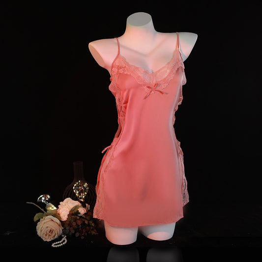 LS Sexy Lingerie Pajamas Sexy Uniform Passionate Temptation Free Lace Suspender Nightgown Home Clothes
