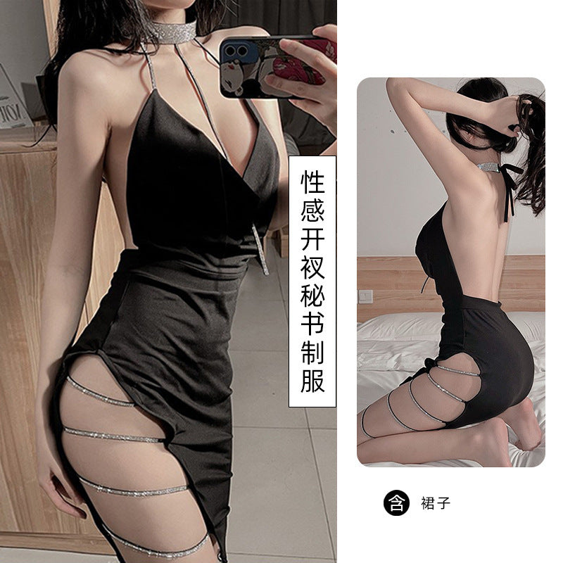 2311 Black Nightclub Hip Uniform Temptation Secretary Outfit Strap Female Sexy Lingerie Foreign Trade Large Size Spot Wholesale