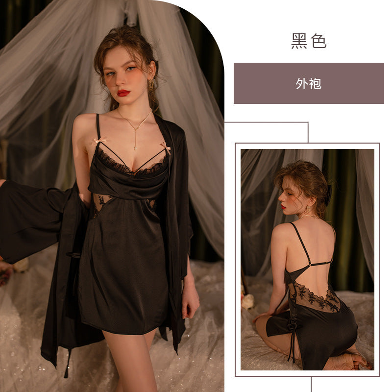 Ying New Pajamas Women's Spring Lace Backless Small Chest Hollow Sex Temptation Pure Desire Sling Nightgown 2304