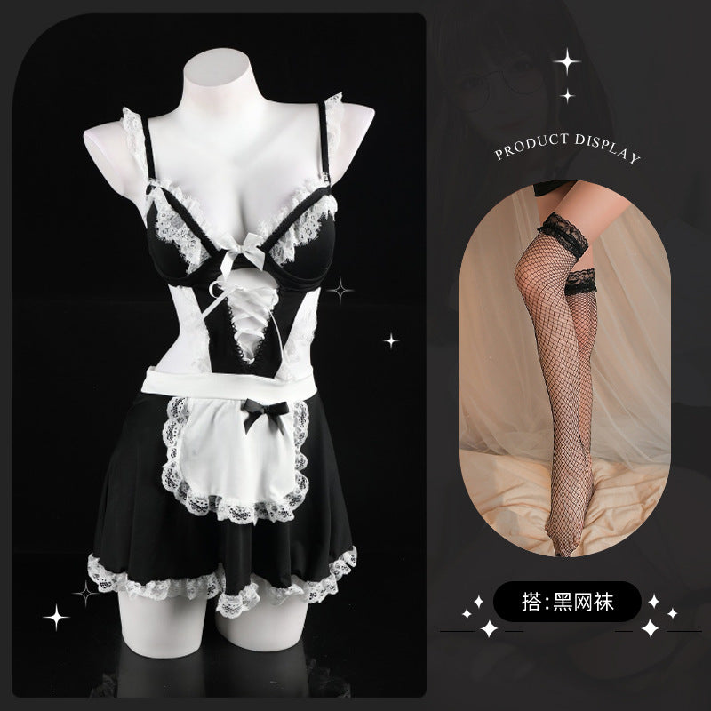 LS Sexy Lingerie Maid Outfit Sexy Maid Uniform Suspender Nightgown Dress Rabbit Stripper Pure Desire Suit