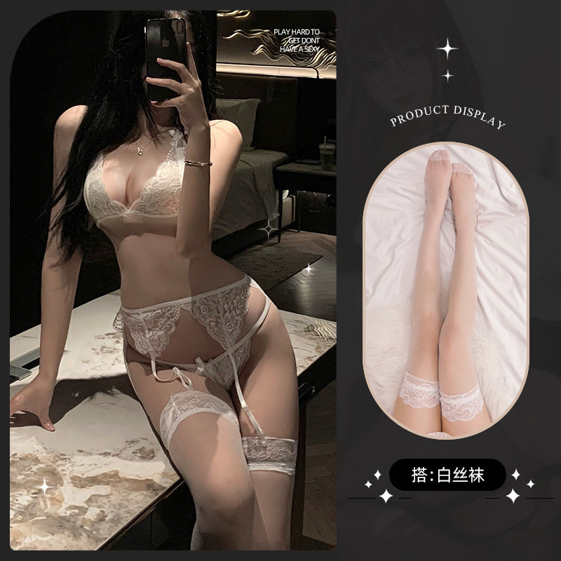 LS Sexy Lingerie Lace Intimates Bra Set Sexy Pure Desire Bra Three-Point Style Temptation 8083