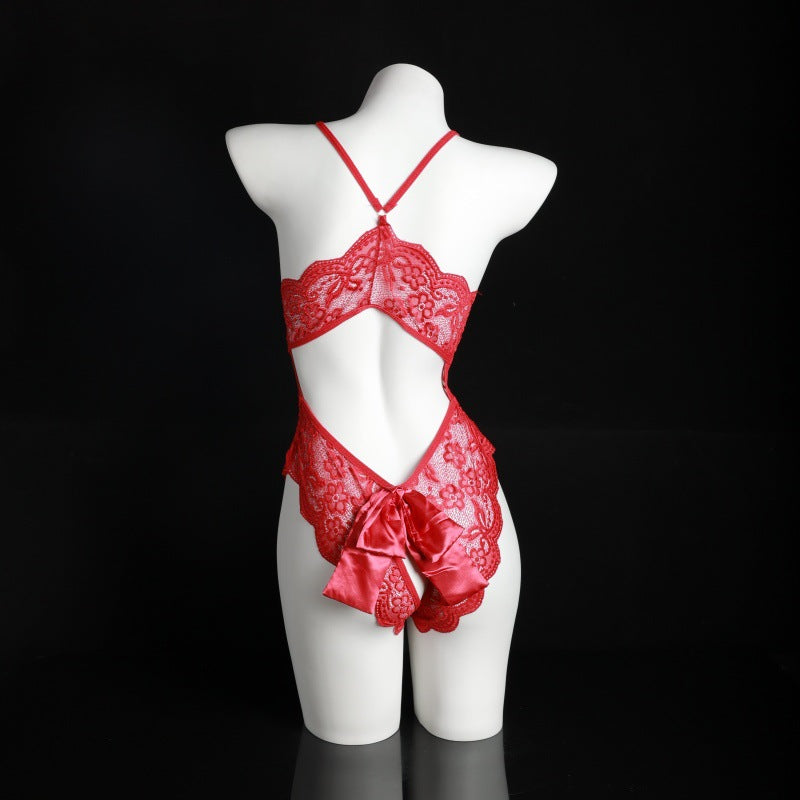 LS Sexy Lingerie Sexy Lace Passion Temptation Open File One-Piece Hot See-Through Pajamas No Need to Take Off 8842