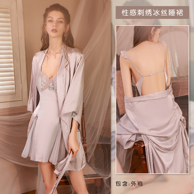 3051 Ying plus size summer ice silk lace nightdress strap sexy pajamas women's summer pure desire style with chest pad