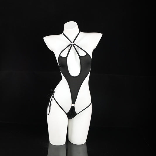 LS Sexy Underwear Lace Sexy Open Crotch No-Take Off See-Through Breast Exposing Three-Point Corset Jumpsuit 8903
