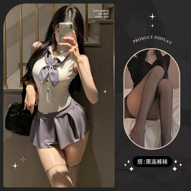 LS Sexy Lingerie Sexy Preppy Style No-Take-Off Jumpsuit Cosplay Pure Desire Jk Uniform Pajamas for Women