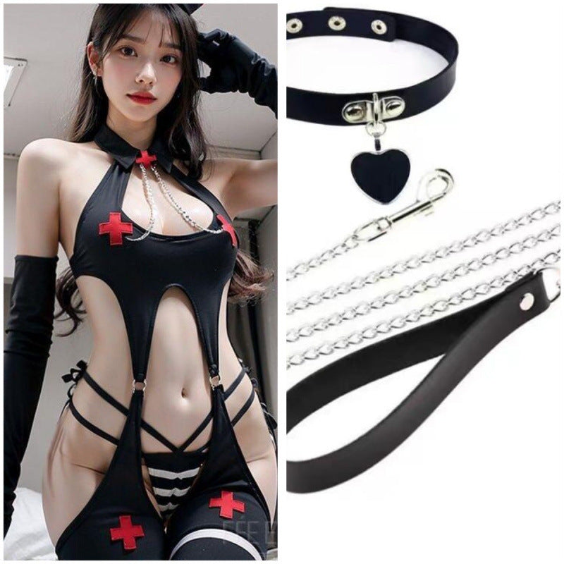 Halloween Rabbit Nurse jumpsuit hollowed-out suit sexy lingerie secondary role play