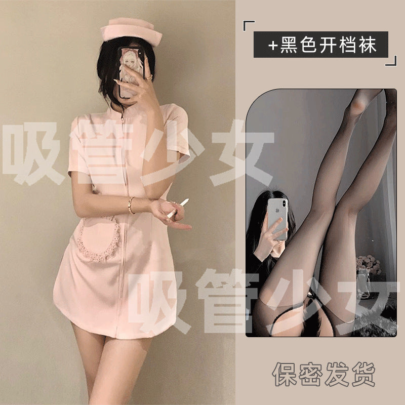 Straw Girl Sexy Lingerie Nurse Sexy Nurse Skirt Zipper Miniskirt Halloween Cosplay 1172