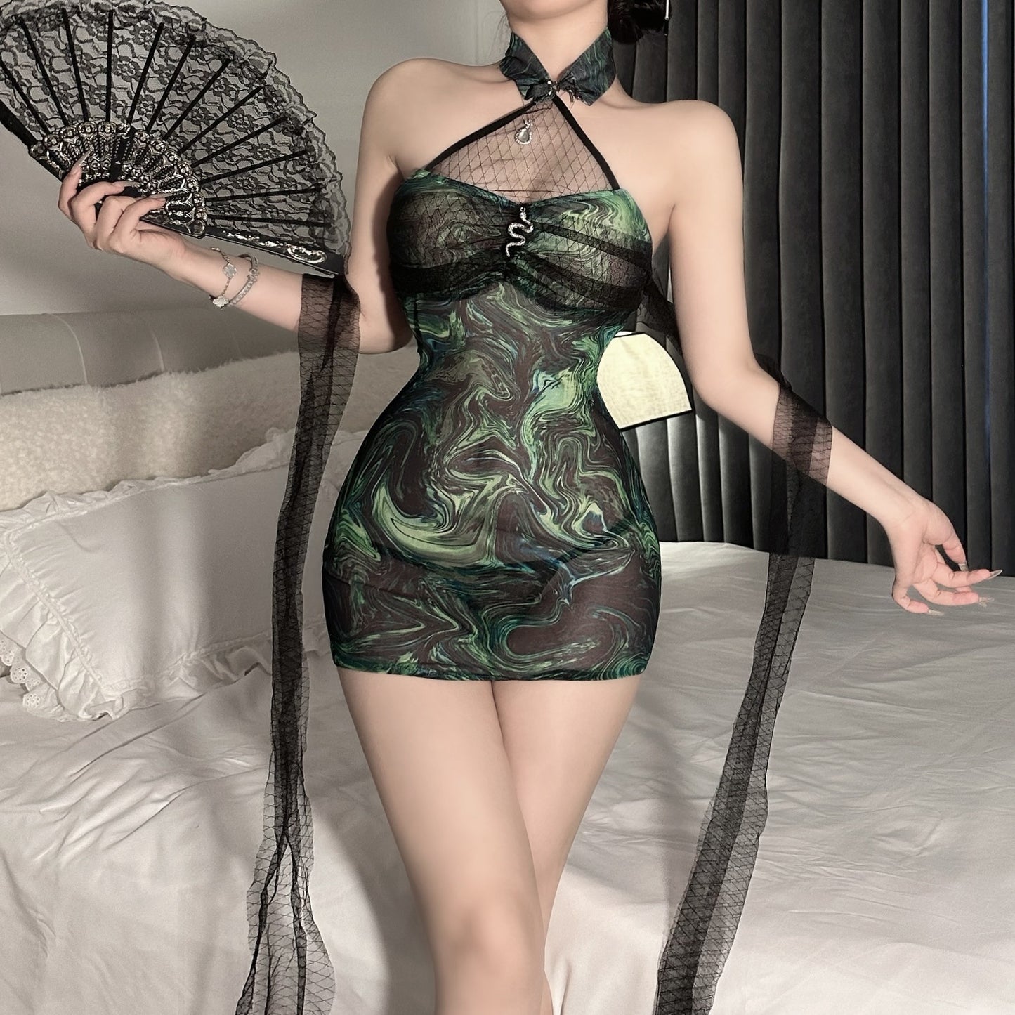 Classical Sex Lingerie Sexy Cheongsam Pure Flirting Abstinence Seductive Pajamas Qqny Nightgown Lace suit