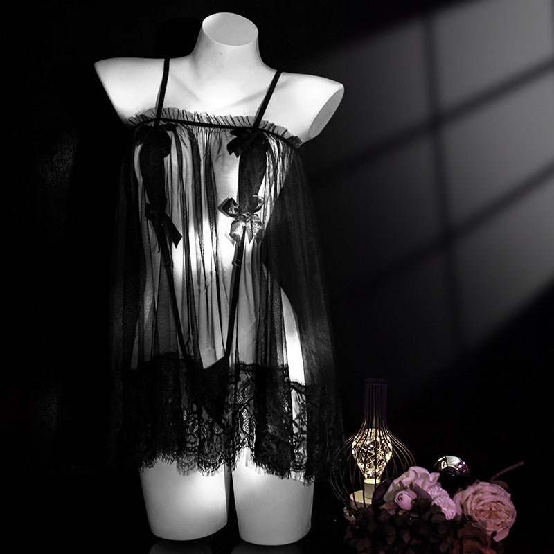 LS Sexy Underwear Women Ice Silk Sexy Pajamas Glamour Mesh Women Sexy Lace Nightgown 9153