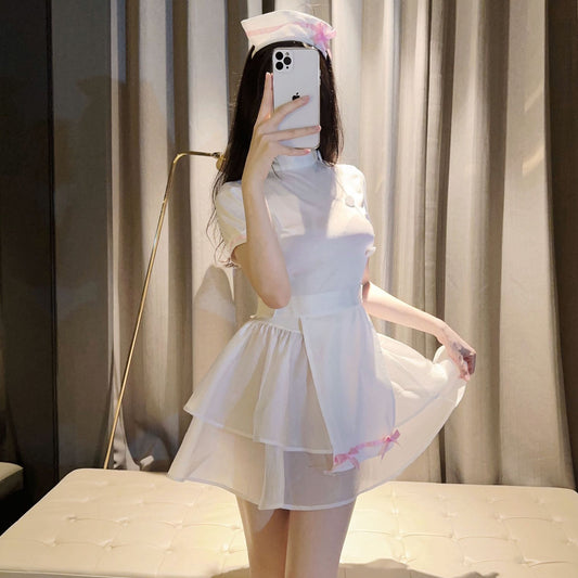 Sweet Nurse Uniform COS Sexy Lingerie Sexy Ponte Veil Dress Halloween Pure Desire Gown Female Character suit