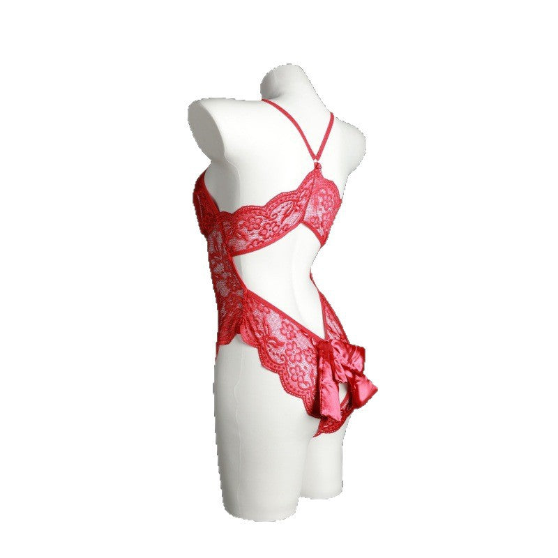 LS Sexy Lingerie Sexy Lace Passion Temptation Open File One-Piece Hot See-Through Pajamas No Need to Take Off 8842