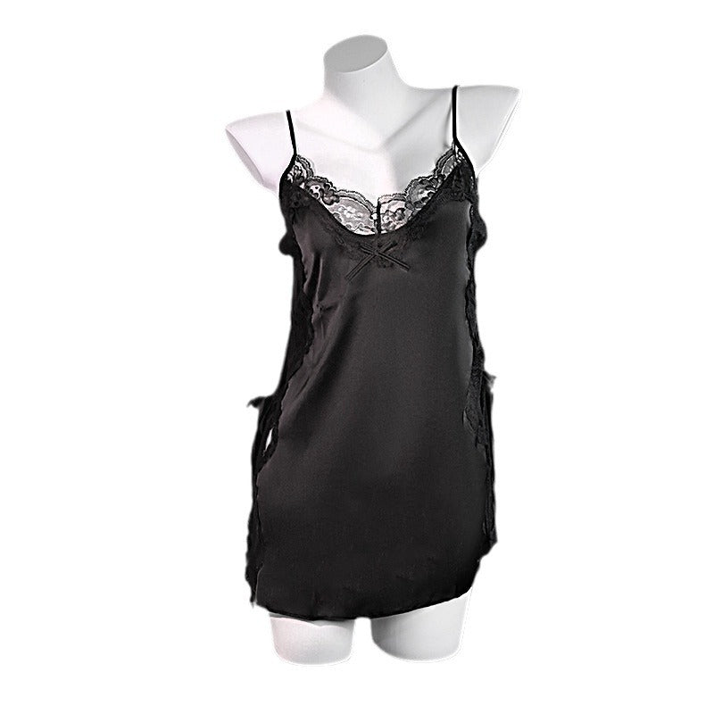 LS Sexy Lingerie Pajamas Sexy Uniform Passionate Temptation Free Lace Suspender Nightgown Home Clothes