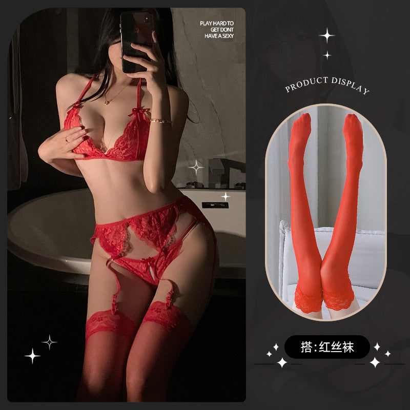 LS Sexy Lingerie Lace Intimates Bra Set Sexy Pure Desire Bra Three-Point Style Temptation 8083