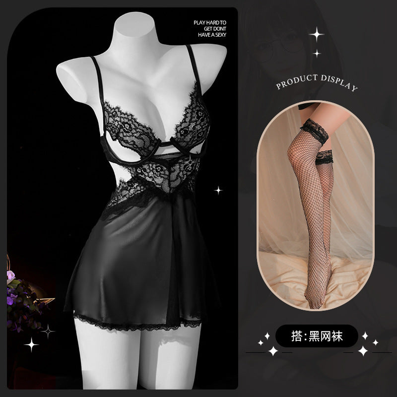 LS Sexy Underwear Sexy Sling Lace Tempting Nightdress Hot Perspective Uniform Attractive Pajamas 8619