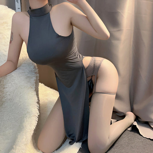 LS Sexy Lingerie Sexy High Slit Long Skirt Cheongsam Cosplay Uniform Temptation Stepmother Skirt 8020
