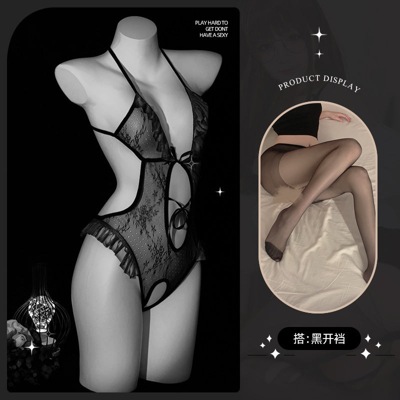 LS Sexy Lingerie Lace Open-Chest Open-Crotch Tight Lace Bunny Girl Qqny Sexy Lingerie 8982