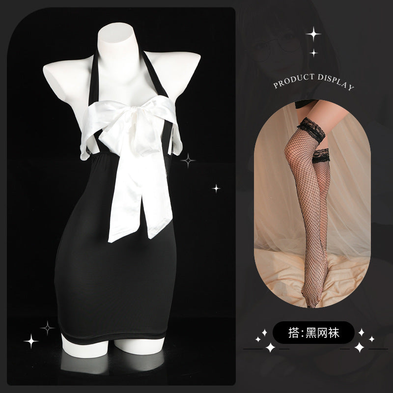 LS Secretary Uniform Hot Girl Pure Desire Small Breasts Show Big Neck Sexy Hip Covering Shirt Women's Hip Skirt 8127