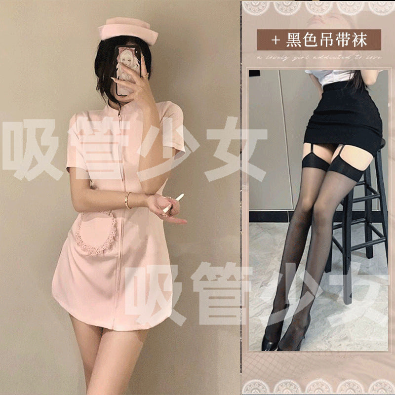 Straw Girl Sexy Lingerie Nurse Sexy Nurse Skirt Zipper Miniskirt Halloween Cosplay 1172