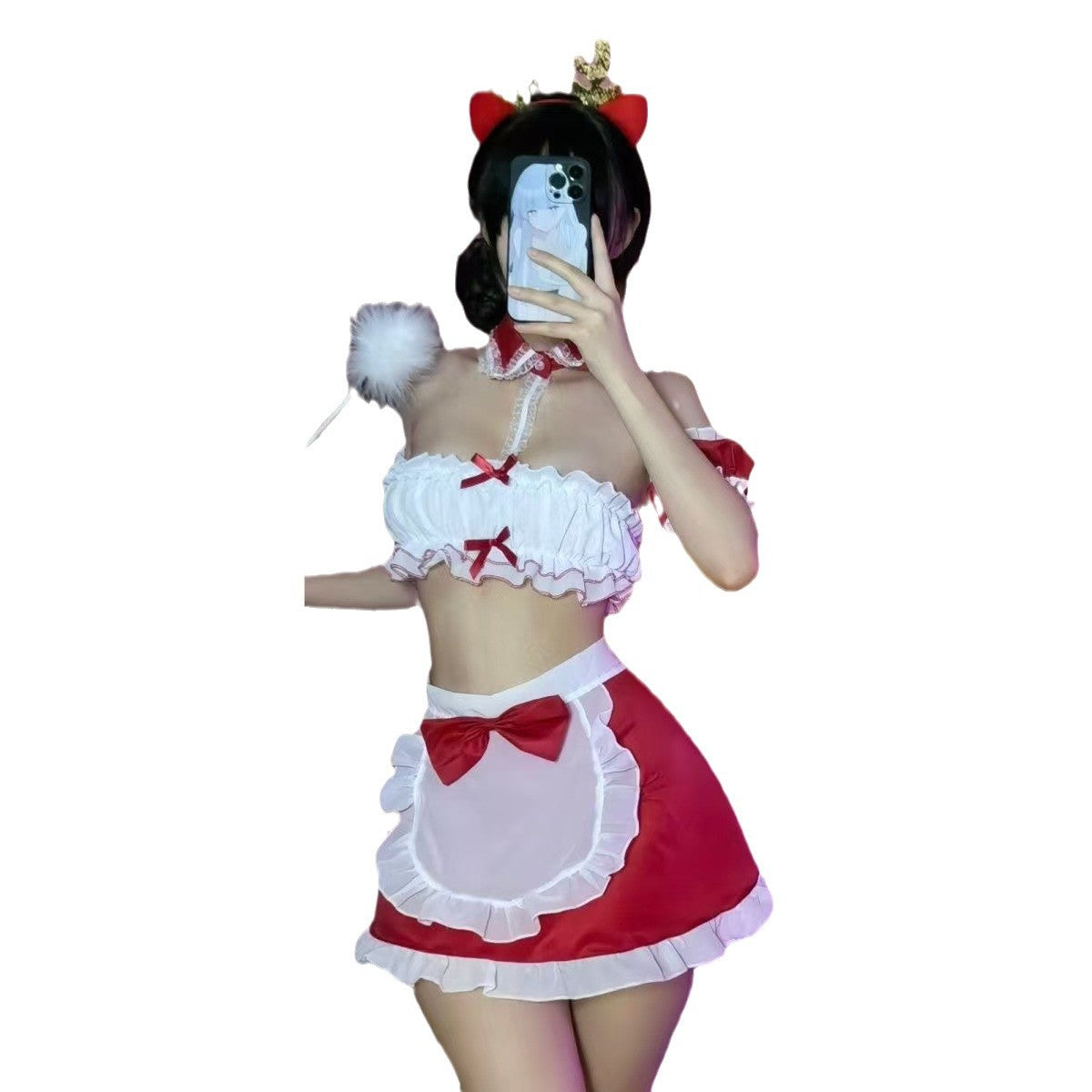 Christmas Carnival Sexy Cos Little Maid Uniform suit Red New Year Bunny Maid Pure Sex Lingerie