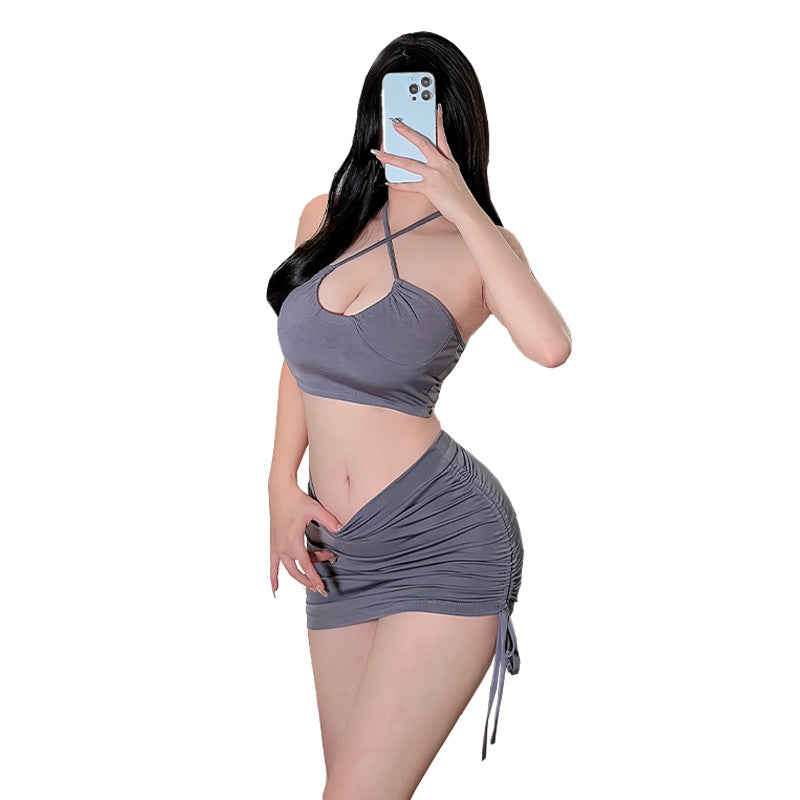 Ying Sexy Deep V-Hanging Neck Sexy Suit Drawstring Hip Skirt Hot Passion Free from Pure Desire Sexy Underwear for Women
