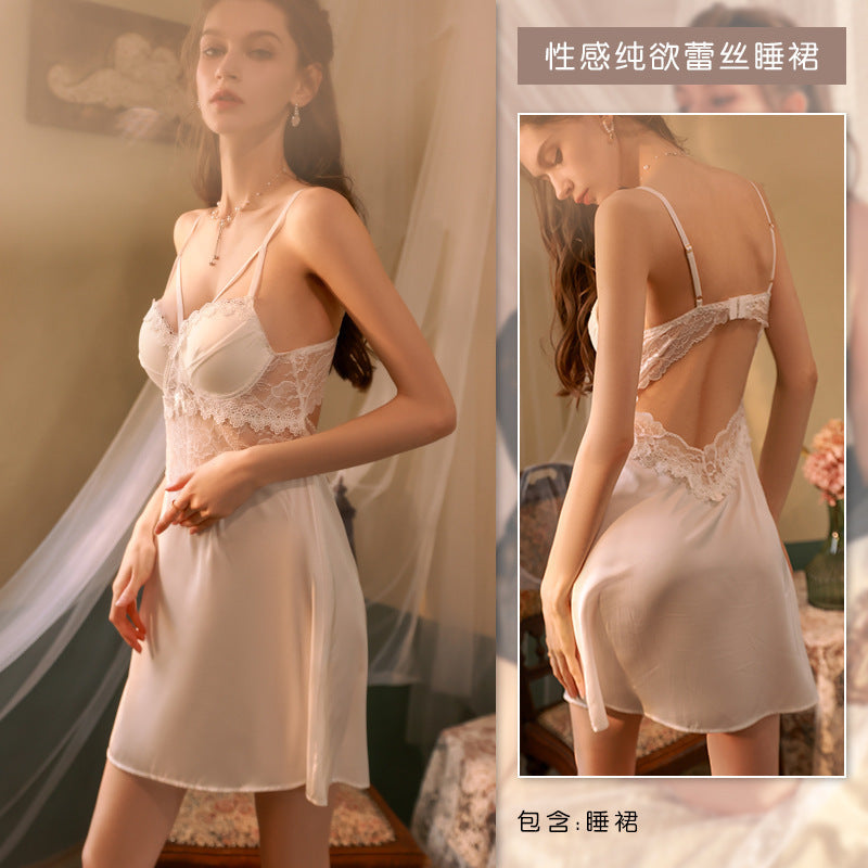 3019 [Ying Processing Customization] can be worn outside pure sling pajamas satin home clothes sexy luxury nightgown