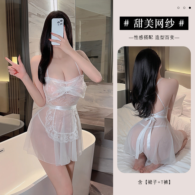 Ying's New Perspective Lace Maid Uniform Tempting Passion No-take-off Suit Sexy Underwear Mesh Sexy Pajamas