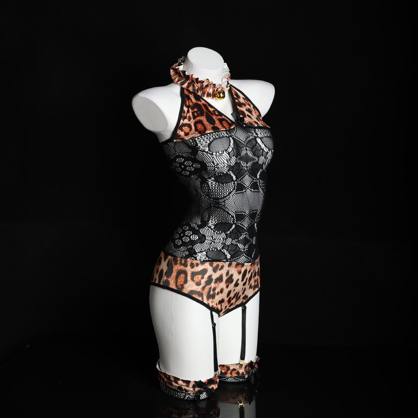 LS Sexy Lingerie Uniform Temptation Bunny Girl Outfit Sexy Passionate Provocative See-through Leopard Print Bodysuit