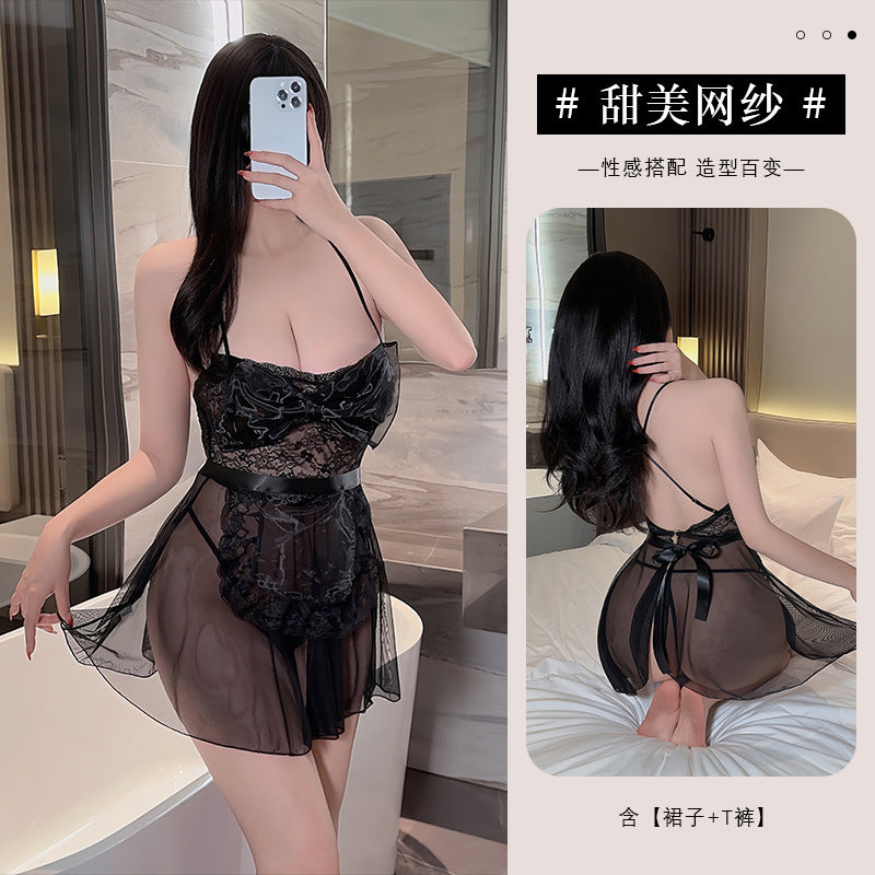 Ying's New Perspective Lace Maid Uniform Tempting Passion No-take-off Suit Sexy Underwear Mesh Sexy Pajamas