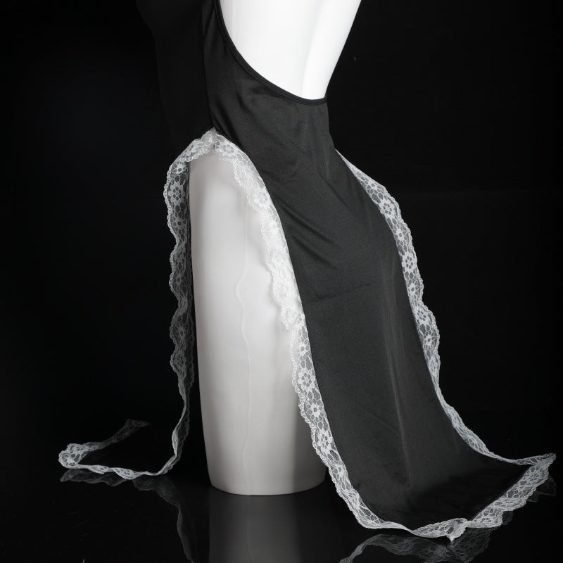 LS Sexy Lingerie Pure Desire Sexy Cos Nun Nightclub High Slit Lace Dress Set 8471