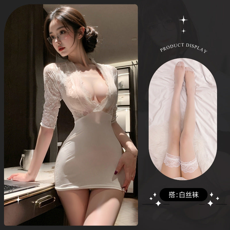 LS Sexy Underwear Sexy Secretary Hip Skirt Cosplay Sexy Lace Uniform miniskirt 8136