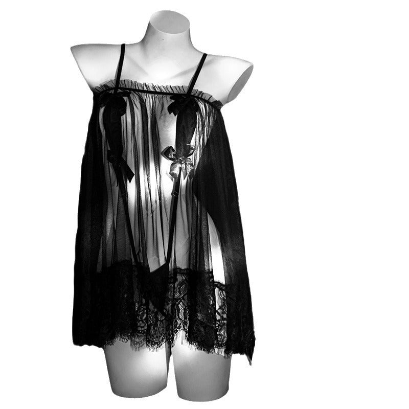 LS Sexy Underwear Women Ice Silk Sexy Pajamas Glamour Mesh Women Sexy Lace Nightgown 9153