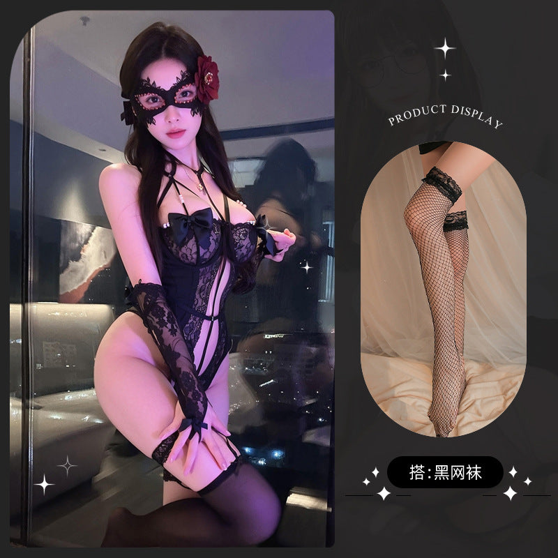 LS Sex Underwear Sexy Lace One-piece Small Chest Uniform Pure Desire Strap Free Temptation suit 9271