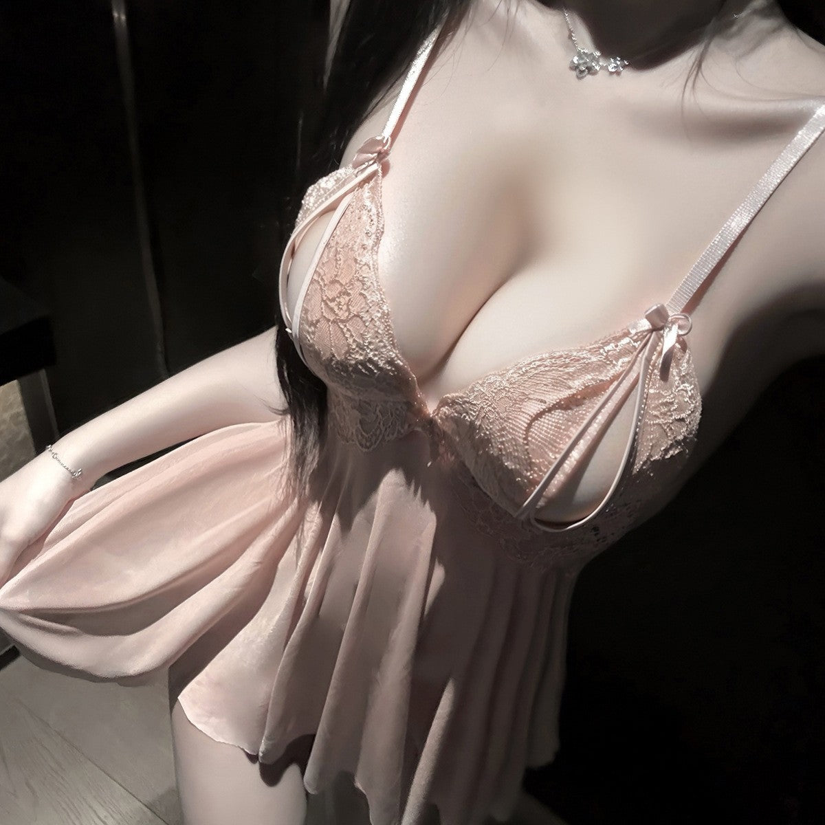 LS Sexy Lingerie Sexy Lace Temptation Nightgown Hot Transparent Open Pajamas No-Take-Off Pajamas 8327