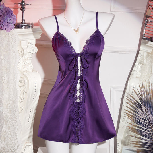 Sexy Lingerie, Sexy Lace Temptation Nightgown, Front Placket, Large Size Lace-Up Pajamas, Women's Uniform-Free Passion Suit