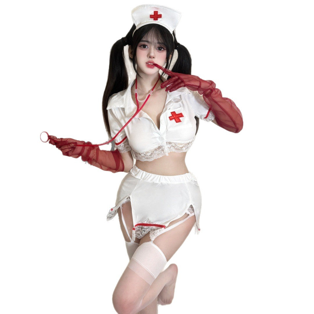 Sexy Lingerie Halloween Sexy Nurse Uniform Pure Desire Small Breasts Temptation Suit No Need to Take Off Pajamas for Women