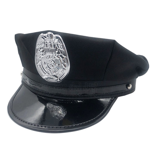 Black policewoman hat seductive octagonal hat flat top all-match Halloween role-playing props