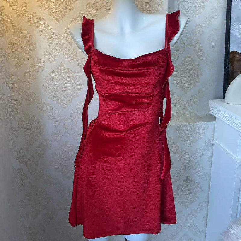 Ying New Style Sexy Pajamas Women's Velvet Backless Sling Belt Chest Pad Swing Collar Nightdress Pure Slim-fit Home Wearing