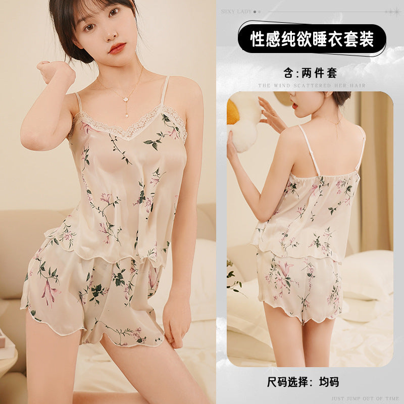 Sexy lingerie, sexy pure desire style pajamas for women, hot floral skirt, two-piece set, transparent uniform, temptation suit, send on behalf of