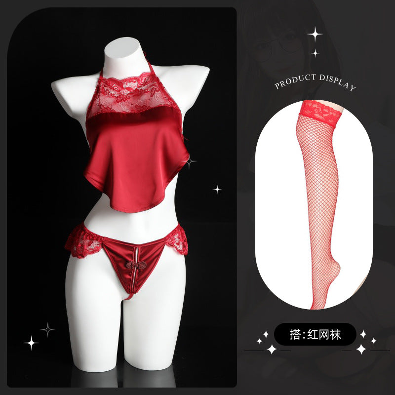 LS Sexy Vintage Lace Temptation Sex Lingerie Bellyband Pajamas Lace-up Temptation 8353