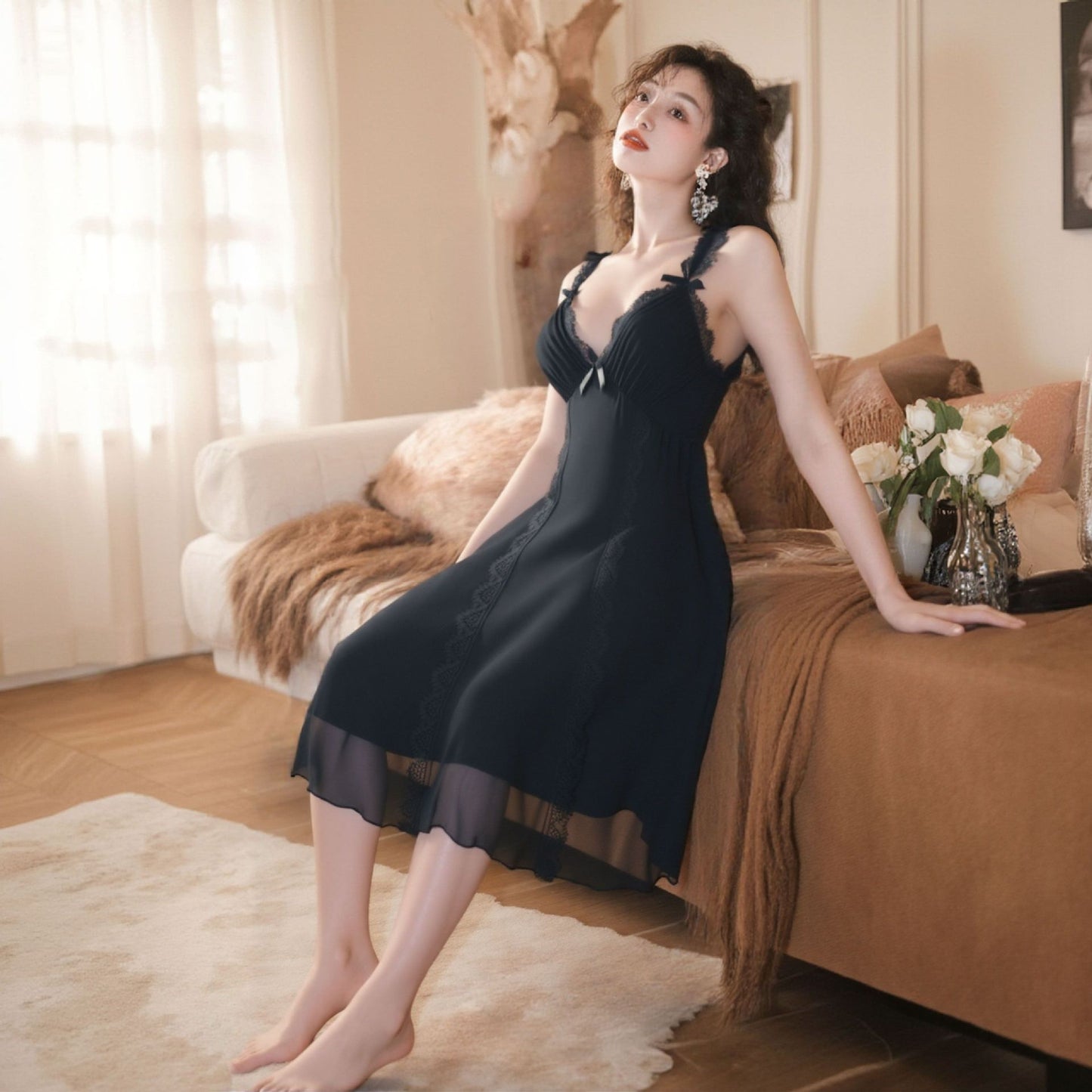 Ying Sexy Nightdress Pure Desire Temptation Style Women's Homewear Sweet Mesh Butterfly Nightdress Strap Pajamas Plus Size