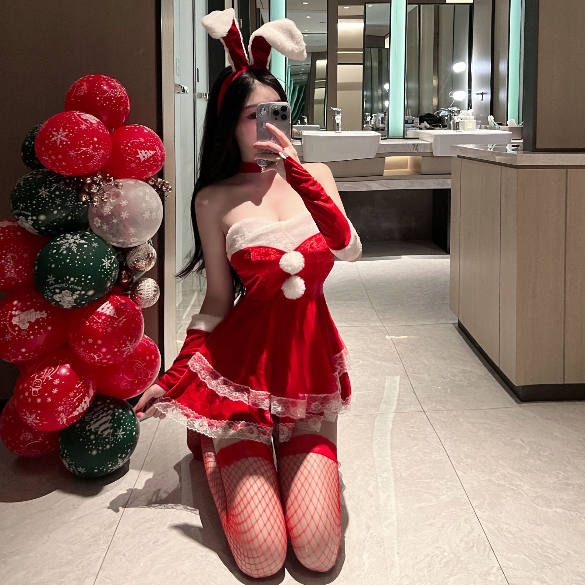 Rainy Night Fancy New Style Sexy Underwear Velvet Strapless Passion Sexy Dress Christmas Uniform Bunny Suit