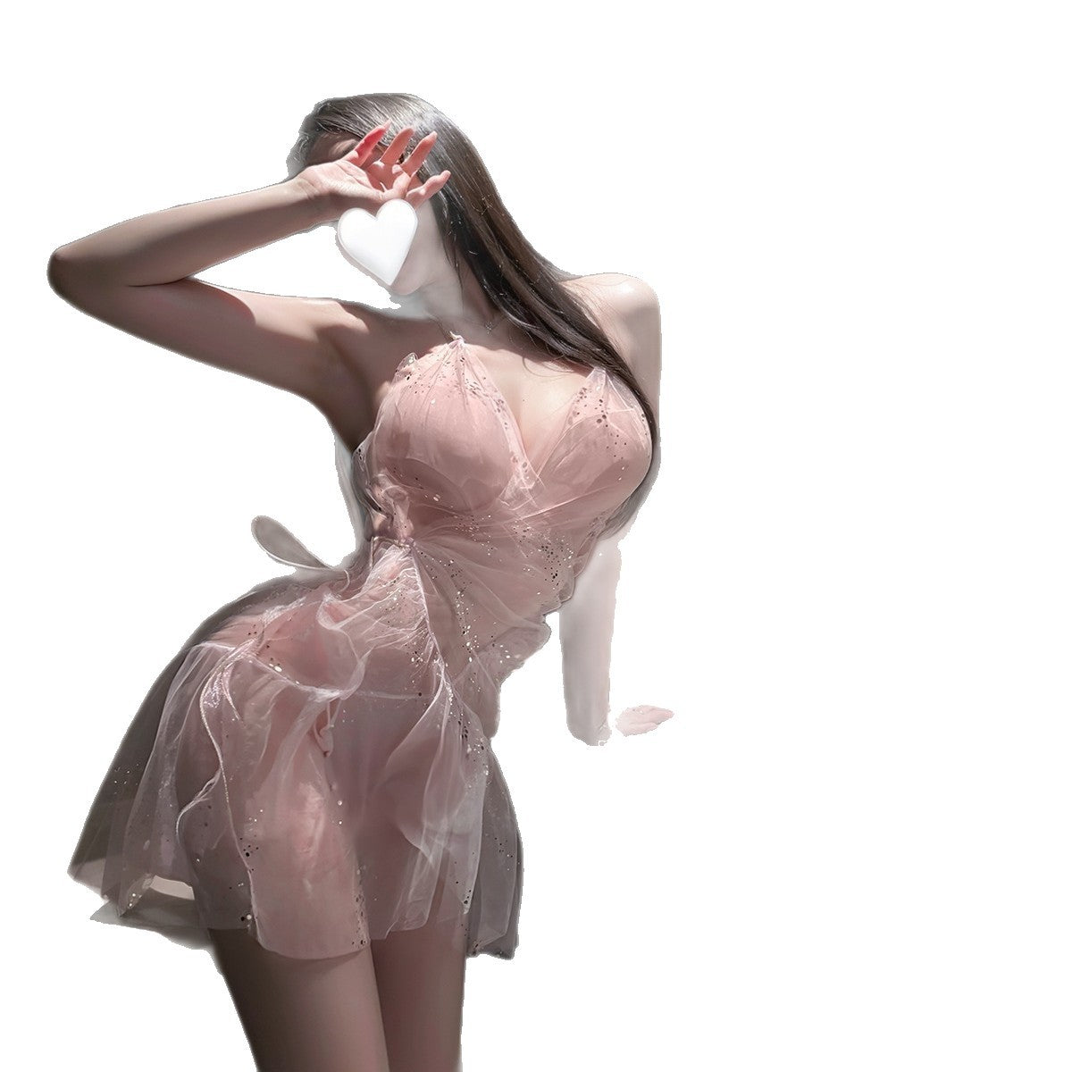 LS Royal Sister Sexy Lingerie Sexy Halter Neck See-Through Lightweight Fairy Skirt Lotus Leaf Lace Sequin Soft Gauze Sleepwear
