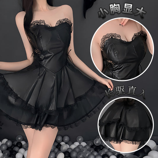 Halloween Sexy Hot Short Dress Sexy Uniform Temptation Suit Passion Large Size PU Leather Locomotive Bar