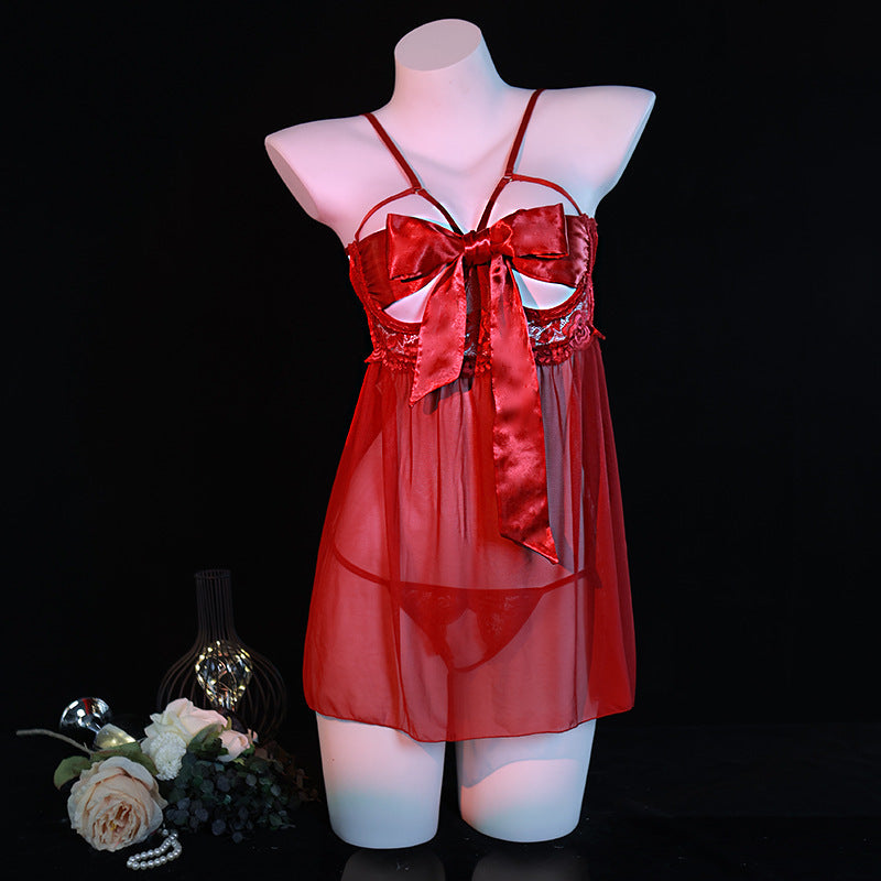 LS Pure Desire Sexy Lingerie Sexy See-Through Temptation No-Remove Hot Passion Bow Small Breast Pajamas