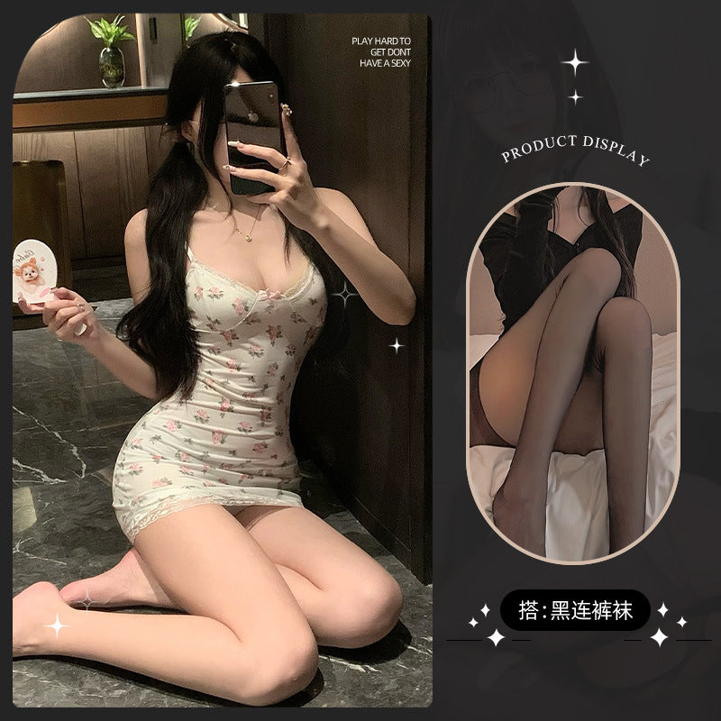 LS Sexy Underwear Products Sexy Uniform Temptation Pajamas Pure Desire Small Chest Large Floral Lace Sling