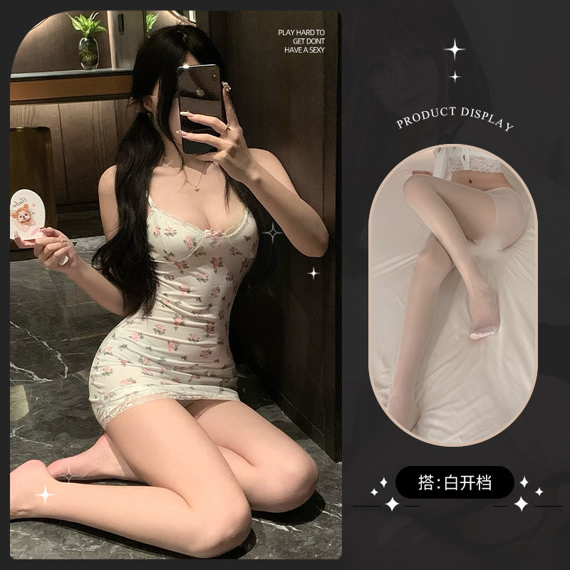 LS Sexy Underwear Products Sexy Uniform Temptation Pajamas Pure Desire Small Chest Large Floral Lace Sling