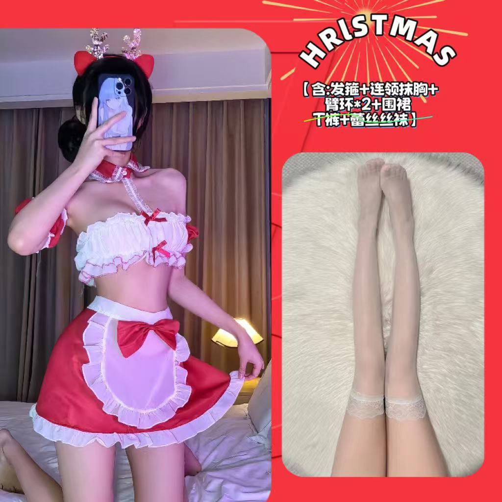 Christmas Carnival Sexy Cos Little Maid Uniform suit Red New Year Bunny Maid Pure Sex Lingerie